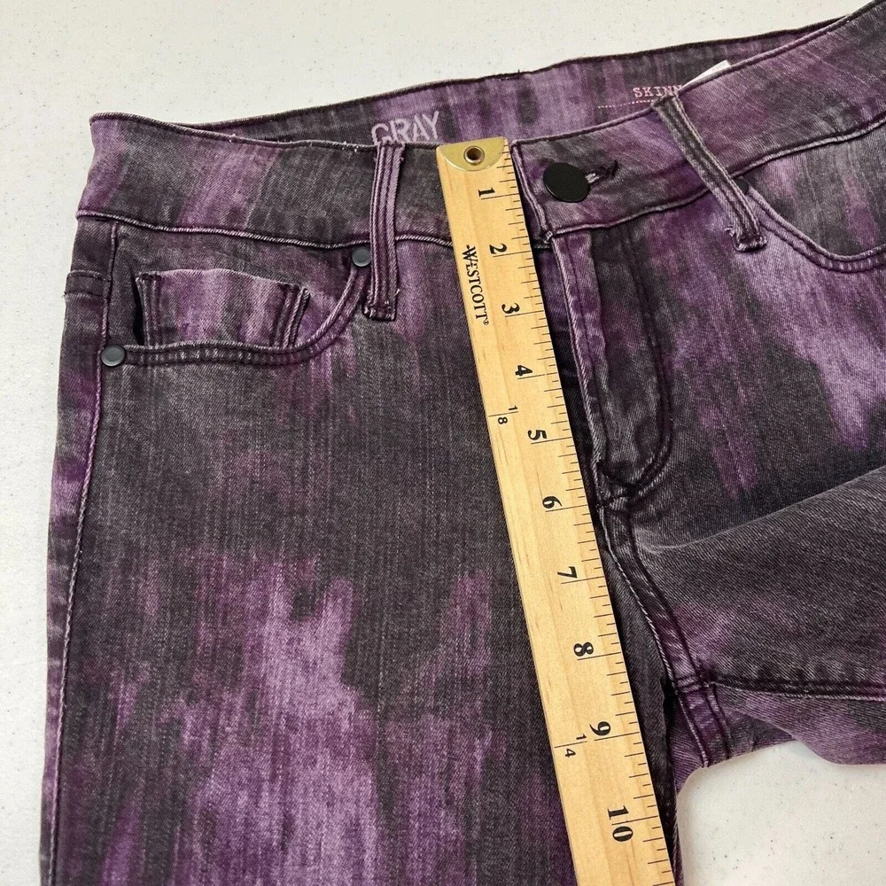 Gray Saks‎ Fifth Avenue Skinny Jeans Actual 26W Ikat Plum Mid Rise Denim